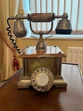 Vintage Italian Onyx Rotary Dial Corded Marble Telephone