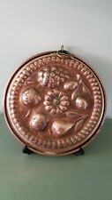 Antique cottage kitchen Copper Jelly Pie Mould Dish 11" ornamental brass hook