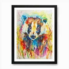 Badger Colourful Watercolour 3 Art  Framed Wall Art Poster Canvas Print Picture