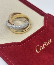 Cartier Trinity Diamond Ladies Ring 18k Yellow Rose White Gold Size 50 K