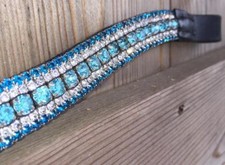 New BLING Designer Look TURQUOISE clear crystal  Browband Great Gift offer BLACK