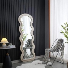 Mirror Large Full Length Wall Modern Wavy Leaner Mirror 160x60cm White Frame