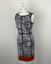Karen Millen Zebra Print Dress Black White Orange Pencil Size 10 UK Women’s