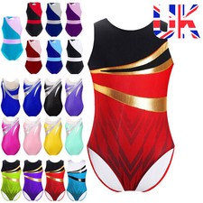UK Kids Girls Color Block Ballet Bodysuit Unitard Gymnastics Leotard Jumpsuit