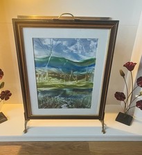 WOOD FRAMED FIRE SCREEN BRASS