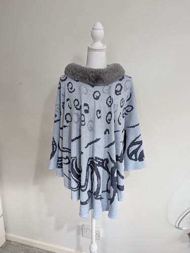 Blue grey faux fur collar - faux,
