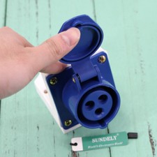16Amp 240V Blue Industrial Site Plug, 3 Pin Wall Fix Inlet, IP44 Weatherproof UK