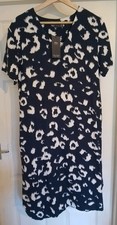Marks And Spencer - Ladies Linen Rich Printed V- Neck Shift Dress-UK 8