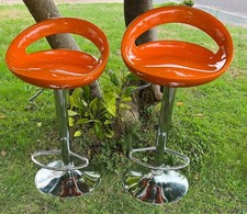 Orange Gas Lift Swivel Bar Stools Set Of 2 Adjustable Height Retro MCM Quirky