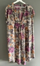 Topshop grey pink floral Print Pure silk Short Dress size S