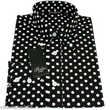 Relco Mens Black & White Polka