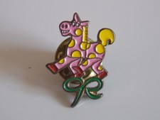 MacMillan Cancer Relief pin badge pink and yellow panto horse