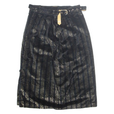 Belted Womens Straight Skirt Gold Midi Striped S