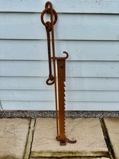 LARGE ANTIQUE ADJUSTABLE WROUGHT IRON POT HANGER CHIMNEY CRANE SAWTOOTH TRAMMEL