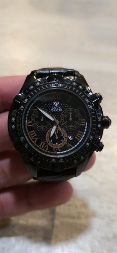 Aqua master black leather band - master,