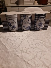 Katie Alice Vintage Indigo Coffee, Tea,sugar Canisters 