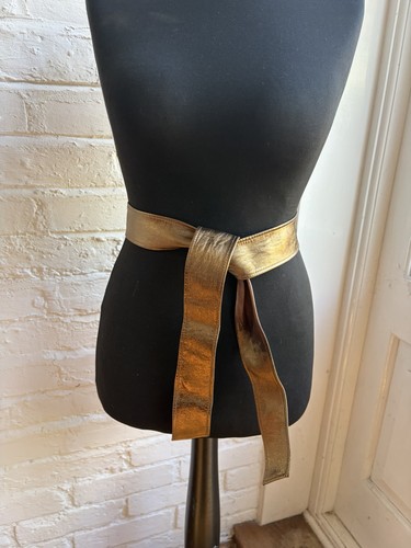 Vintage gold leather obi sash - ,