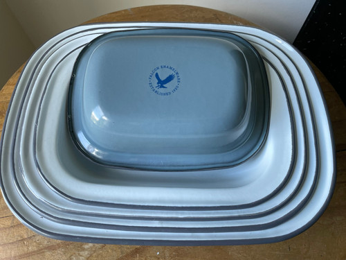White grey enamel pie tin - &,