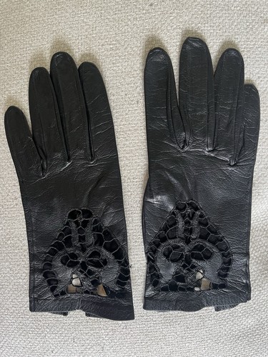 Vintage black leather - leather, gloves