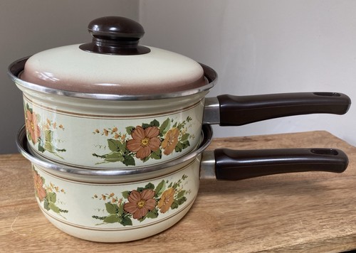 Vintage enamel pan - enamel, beige