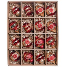 Valery Madelyn 16pcs Christmas Glass Baubles Pack, 7-9cm Luxury Red and Gold
