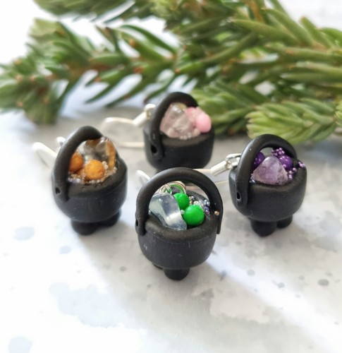 Cauldron earrings tiny quartz