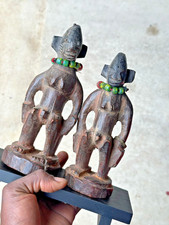 Vintage Yoruba 'Ere Ibeji' Twin Figures - Male & Female Pair on Custom Stand