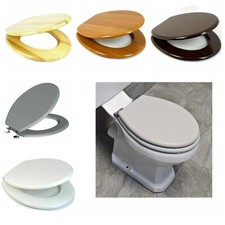 18" INCH MDF UNIVERSAL BATHROOM WC TOILET SEAT FITTINGS WOODEN  / PLASTIC SEAT