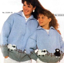 Knitting pattern copy 0273.  Child Adult sheep design cardigan.  29-37" chest.  