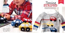 CAR THEMED KNITTING PATTERNS~SOFT PLAY CAR TOYS & MOTIF SWEATER~MAGAZINE EXTRACT