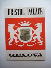 Vintage Travel Luggage Label for "Bristol Palace, Genova" w/ Royal Crest   *