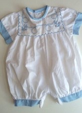 BABY BOYS SKY BLUE & WHITE ROMPER  SPANISH STYLE ( 3 MONTHS )