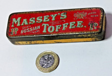 SPLENDID RARE ANTIQUE MASSEYS RUSSIAN TOFFEE POCKET SIZE SWEETS TIN