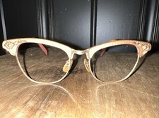 Vintage Women’s Shuron 1/10 12k Gold Filled Cat Eye Horn Rim Glasses Floral 