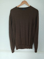 Brigdens Men's Brown Round Neck 100% Merino Wool Jumper Size L 44 Chest