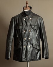 Vintage German Leather Police Patrol Motorcycle Jacket - Large (44)