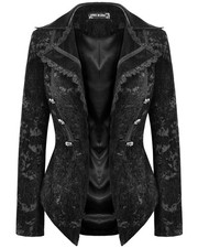 Dark In Love Womens Baroque Gothic Jacquard Layered Collar Riding Jacket