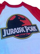 Vintage ‘Jurassic Pork’ MNS Hog Roast Red & White 3/4 Sleeves Tshirt, XS/S