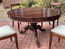 Antique Victorian 19C rosewood loo breakfast centre table tilt top & 4 chairs