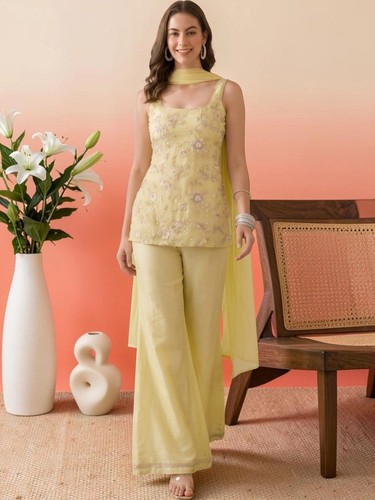 Designer yellow georgette - yellow,