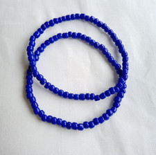 Set of 2 stretch bracelets dark blue Skinny Thin trendy 4mm glass beaded cobalt