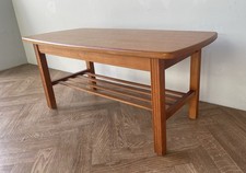 VINTAGE RETRO MCM LARGE TEAK COFFEE TABLE WITH SHELF  * FREE DELIVERY *