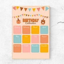 Birthday Calendar Wall Chart Year Planner Holidays Birthday Preparation Claendar