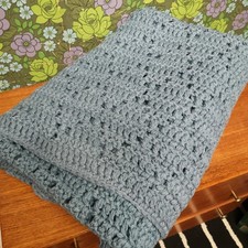 Long Blue Knitted Chunky Diamond Pattern Blanket Throw Bedspread