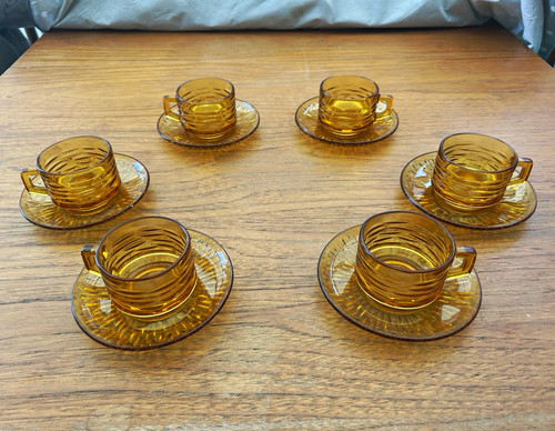 Unmarked amber glass cup - unmarked, &