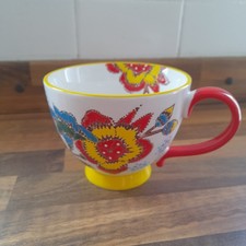 Large Superyes Coffee Mug Yellow & Red Hand Painted Big Handle Embossed Detail