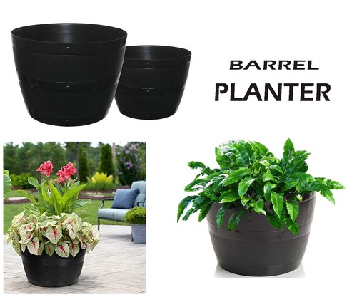 Black plastic planter - plastic, plant