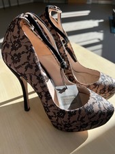 Zara Nude Pink & Black Lace Platform Heels Shoes Size 38 UK 5 NWT