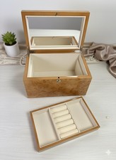 High-Gloss Burl Wood Veneer Jewelry Box with Mirror & Removable Tray