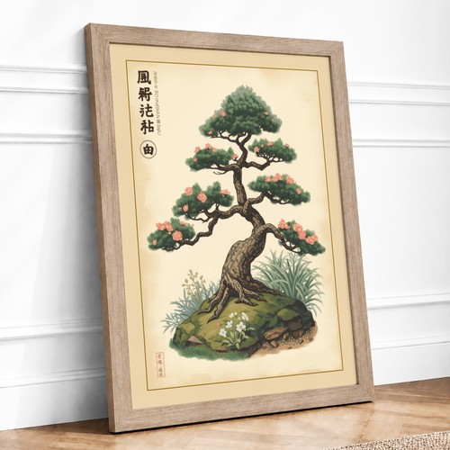 Bonsai study japandi framed - bonsai,